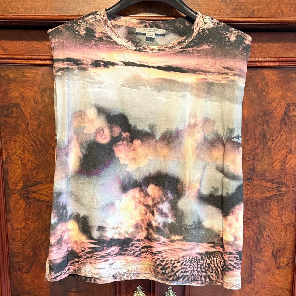 All Saints Multicolor Abstract Muscle Tee